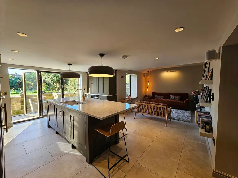 Repainted open-plan kitchen and living area